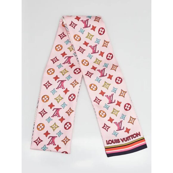 NEW! Louis Vuitton Azure Blue 100% Silk Damier Pop Up Print Bandeau Scarf M77697 - Picture 6 of 9